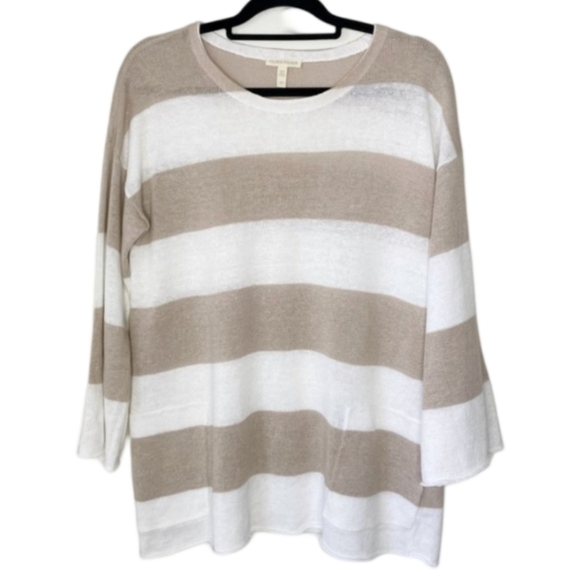 Eileen Fisher 100% Organic Linen Striped Sweater Medium - Picture 3 of 12